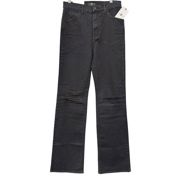 7 For All Mankind Tall Boot Black Distressed Jeans Size 27 - Picture 1 of 9